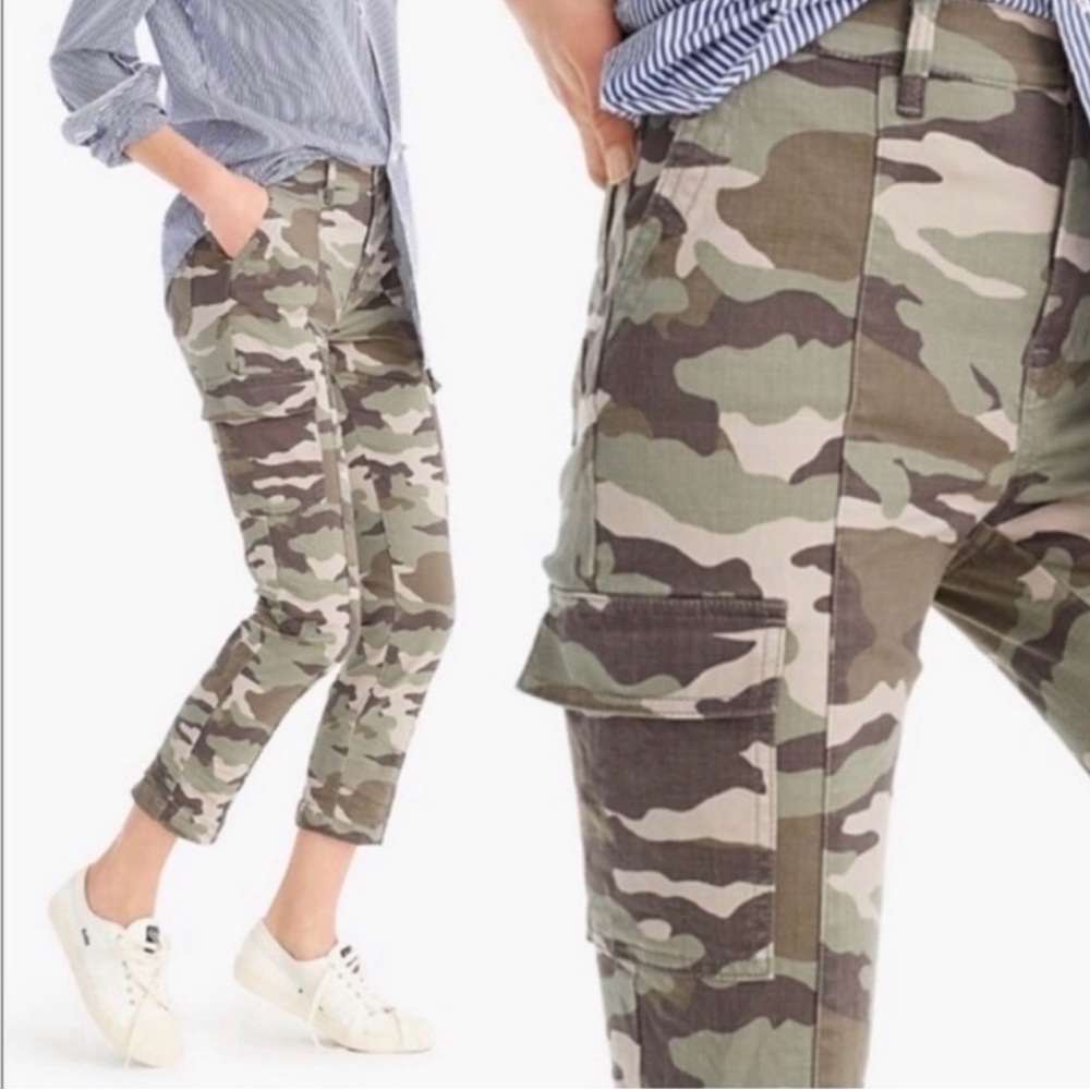 J Crew Pants Faded Army Green Camo Vintage Straight Cargo Crop Pockets Womens 32